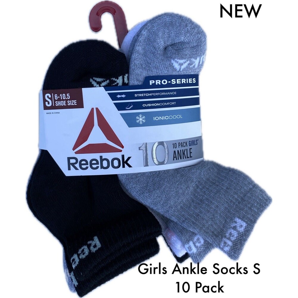 Reebox Girls Crew Socks 10 Pack Size Small (6-10.5) Shoe Size